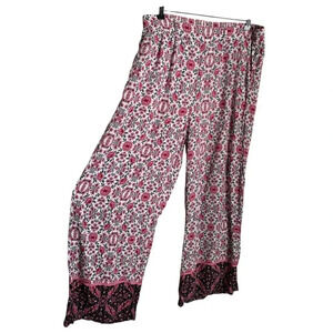 Torrid Women's Pants Size 1 (14/16 - 1X) Wide Leg White Pink Print Elastic Waist
